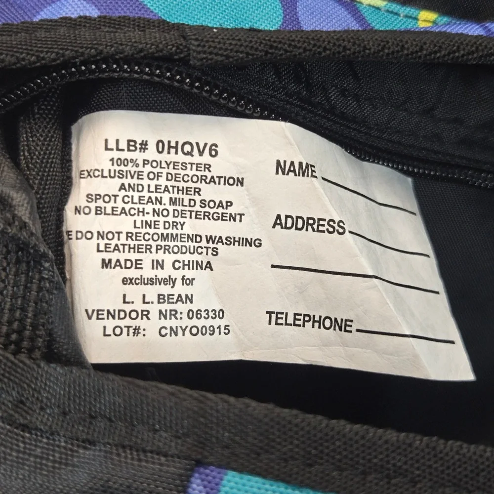 LL Bean Messenger Bag Black Purple Teal Bubble Print Crossbody 0HQV6